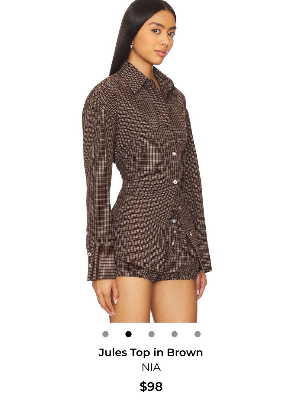 NIA Jules Brown Plaid Tie-Back Top and Jack bloomer shorts - Picture 2 of 6
